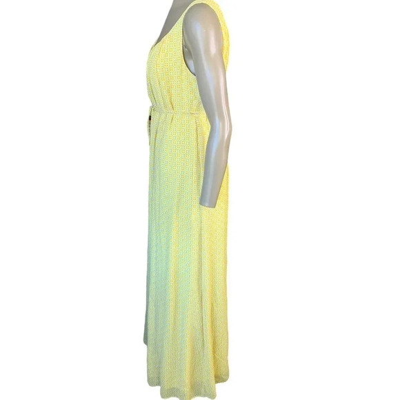 Cato Sleeveless Chiffon Full Length Maxi Sun Dress Women Size L Yellow Pleats - Picture 4 of 16